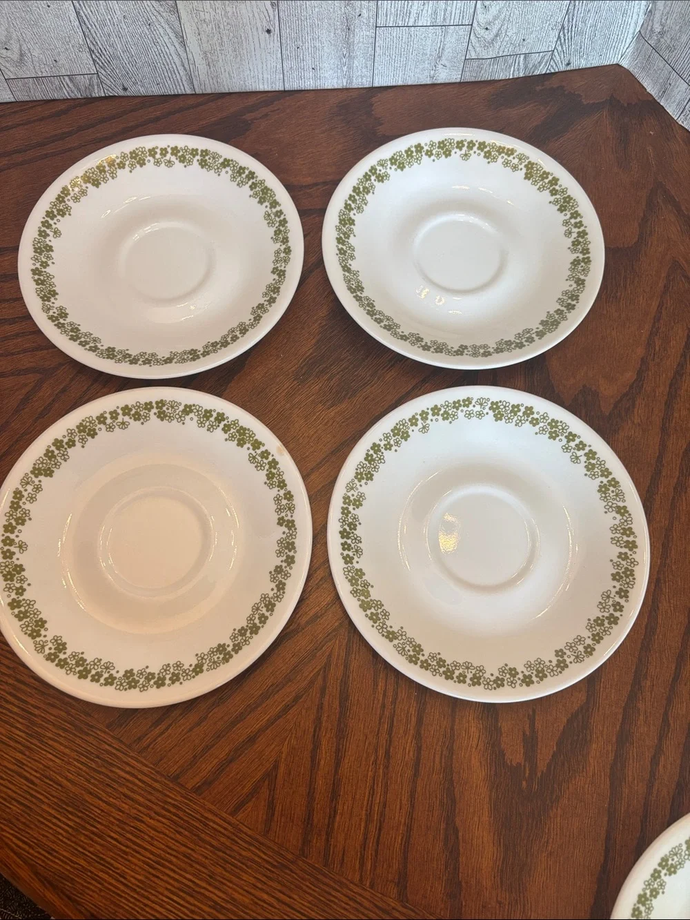 Corelle White Saucers with Olive Green Floral Band - Set of 4